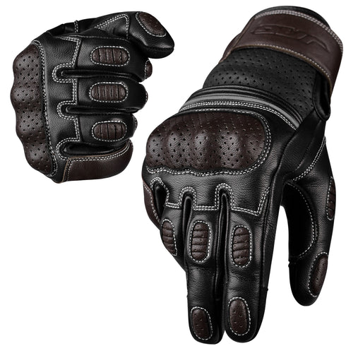 Ninja Leather Motorcycle Gloves with Black/Brown Knuckle Protection